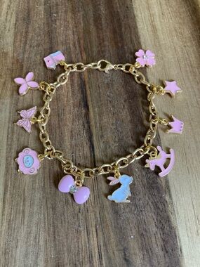 Handmade Gold-Tone Pink Enamel Charm Bracelet